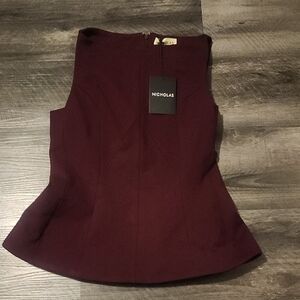 NICHOLAS Dark Plum Simmy Panelled Long Bodice Top Size 8